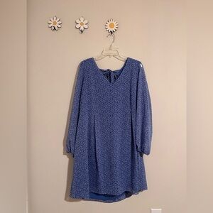 NWT INC International Concepts Blue & White Polka Dot Long Sleeve Dress Size XL